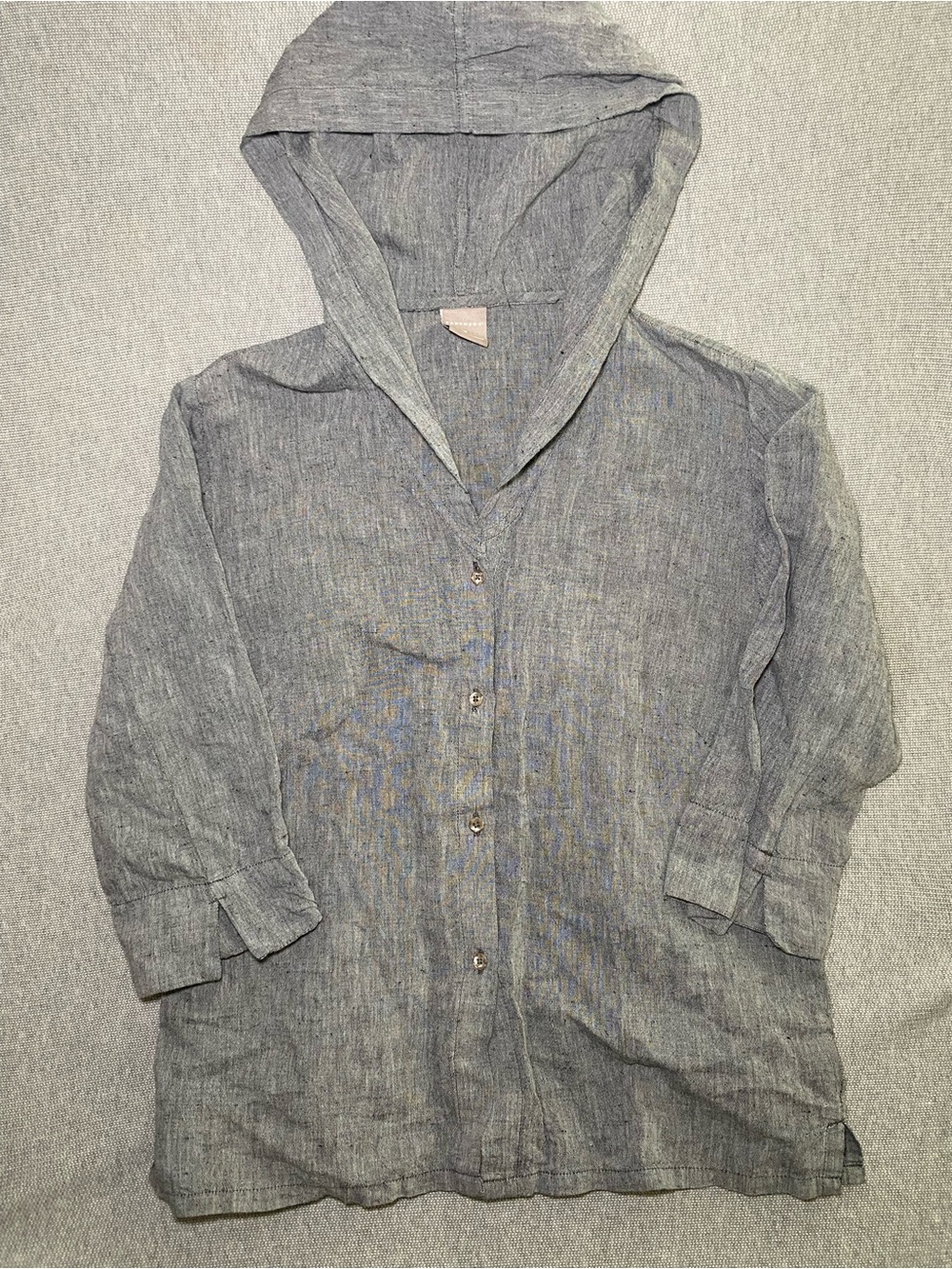 Partners' Grey Linen Blend Button Up Hoodie Sleeve Blouse M